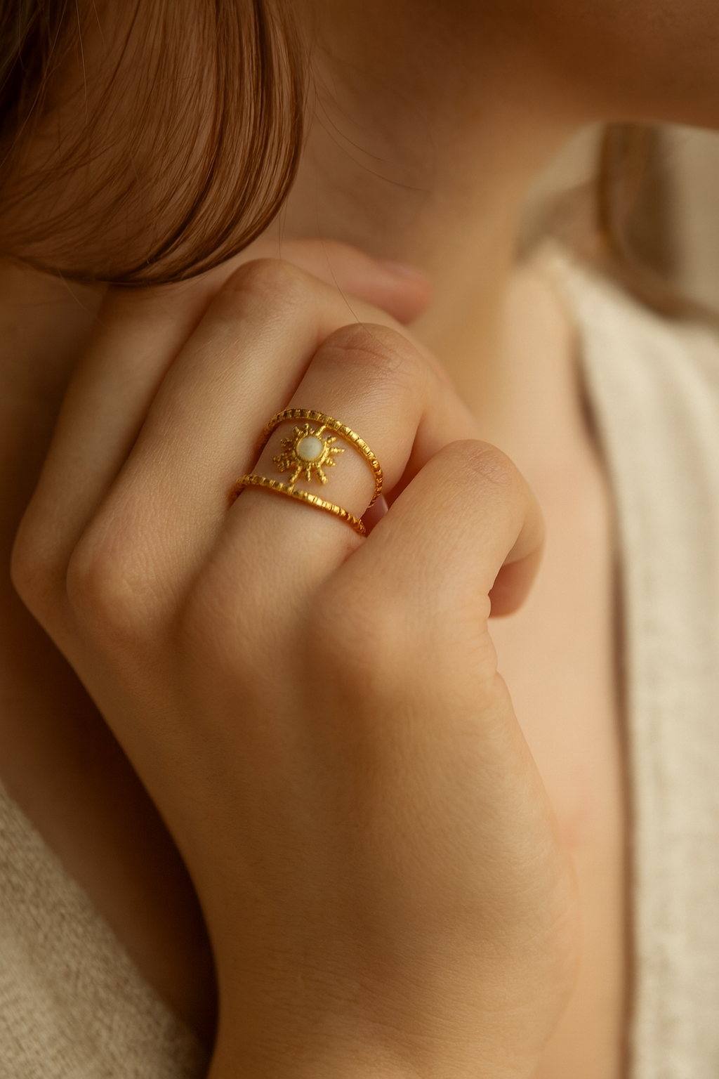Celestial Orbit 18K Real Gold Plated Adjustable Ring – Gold, White & Black 304 Stainless Steel Swirl Style Band, Waterproof, Non-Tarnish Jewelry