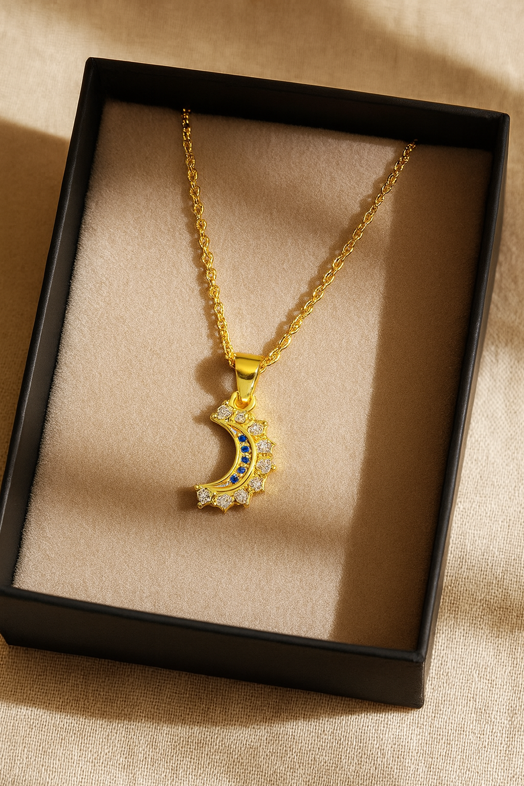 Lustra Luna 925 Sterling Silver Necklace – Gold & Silver Pendant with 18K Gold Plating, Elegant Sterling Silver Jewelry