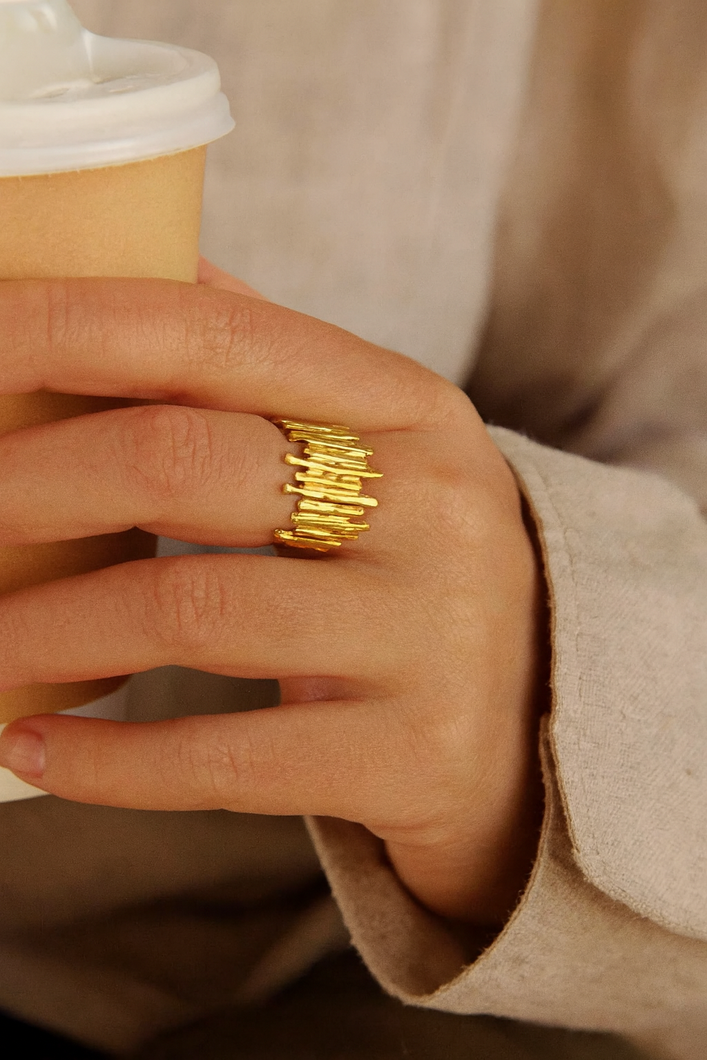 Elysian Lines 18K Gold Plated Adjustable Ring – 304 Stainless Steel Band, Waterproof, Non-Tarnish, Durable Plated Jewelry