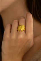 Elysian Lines 18K Gold Plated Adjustable Ring – 304 Stainless Steel Band, Waterproof, Non-Tarnish, Durable Plated Jewelry