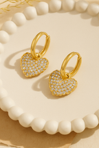 Aurora Hearts 18K Gold Plated Heart Zircon Drop Earrings - Elegant Gold Dangle Earrings for Women, Premium Copper Jewelry