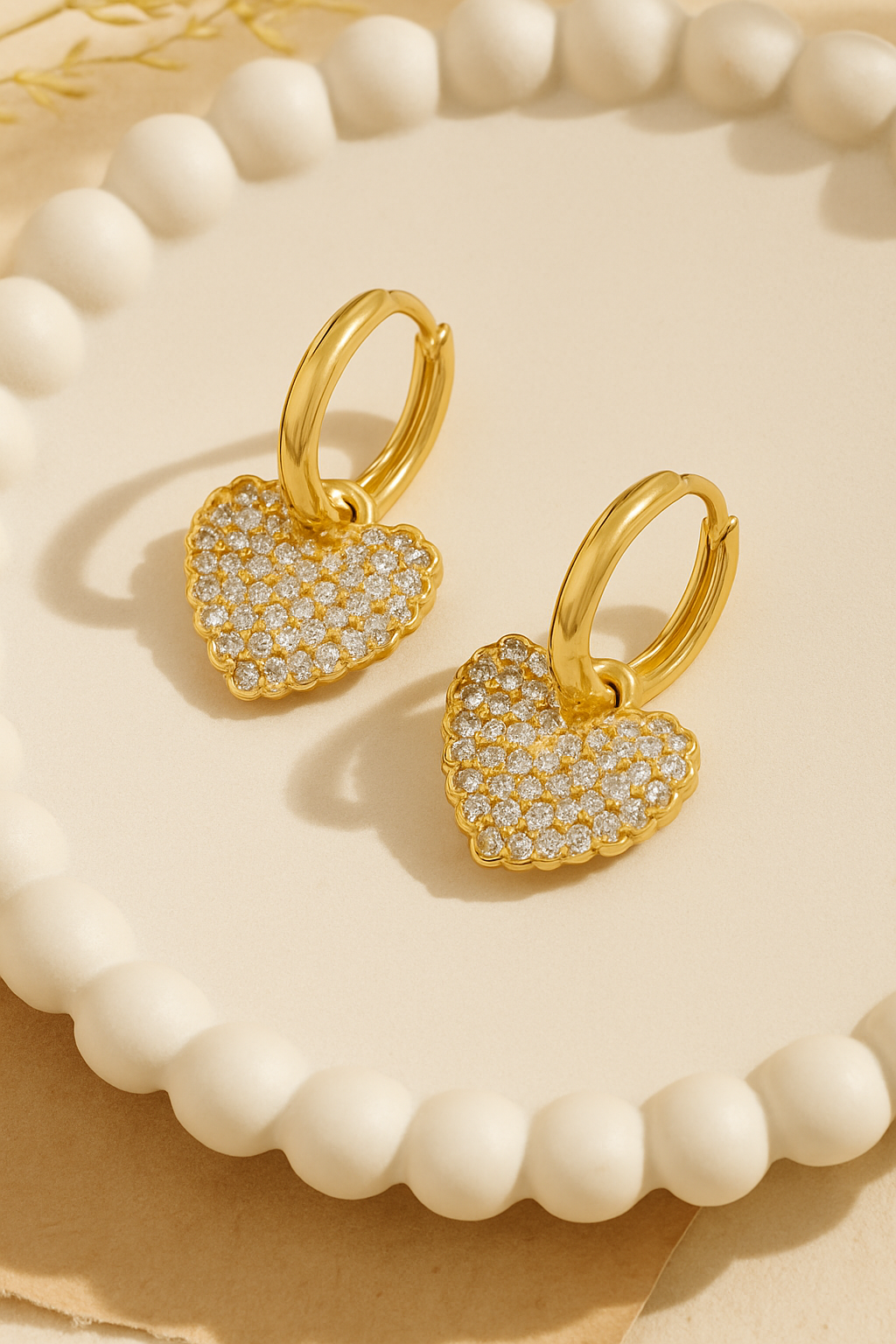 Aurora Hearts 18K Gold Plated Heart Zircon Drop Earrings - Elegant Gold Dangle Earrings for Women, Premium Copper Jewelry