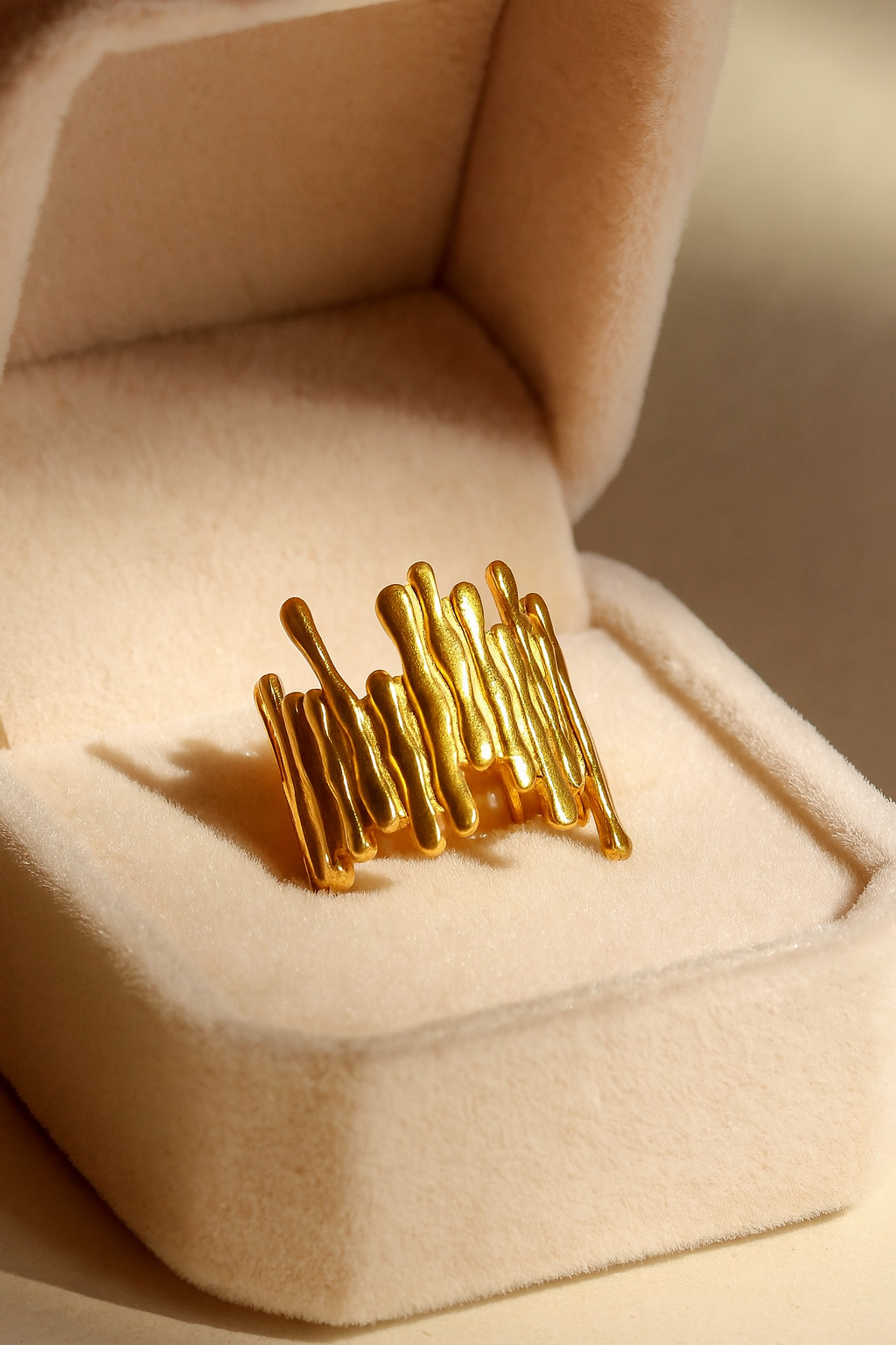 Elysian Lines 18K Gold Plated Adjustable Ring – 304 Stainless Steel Band, Waterproof, Non-Tarnish, Durable Plated Jewelry