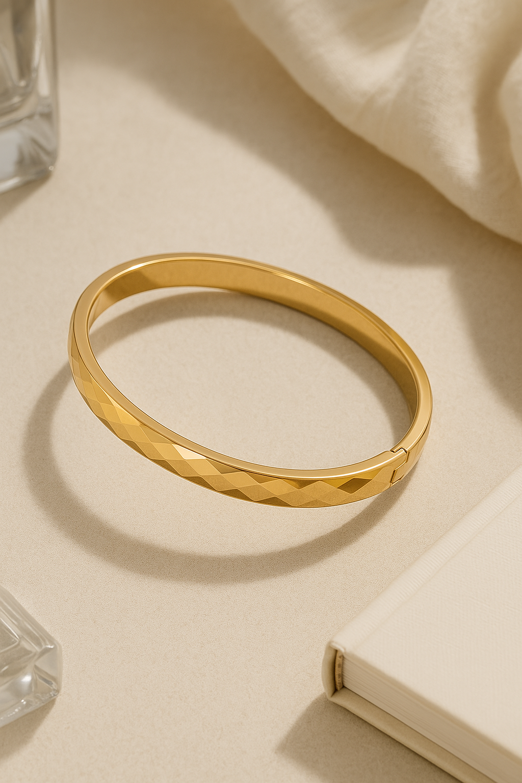 Allesia Geometric Cut Bangle Bracelet – Real 18K Gold Plated 304 Stainless Steel, Shine Finish, Intricate Craftsmanship, One Size