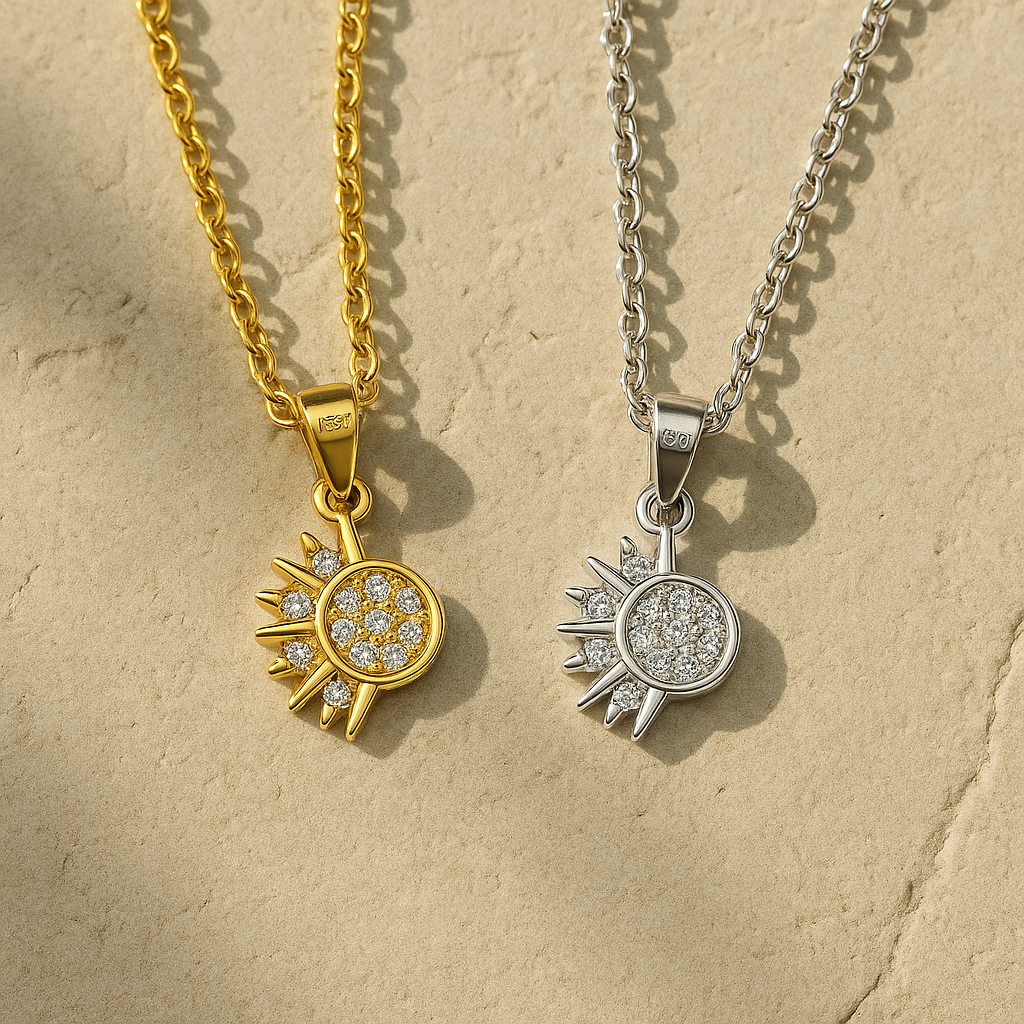 Lustra Sol 925 Sterling Silver Necklace – Gold & Silver Pendant with 18K Gold Plating, Elegant Sterling Silver Jewelry