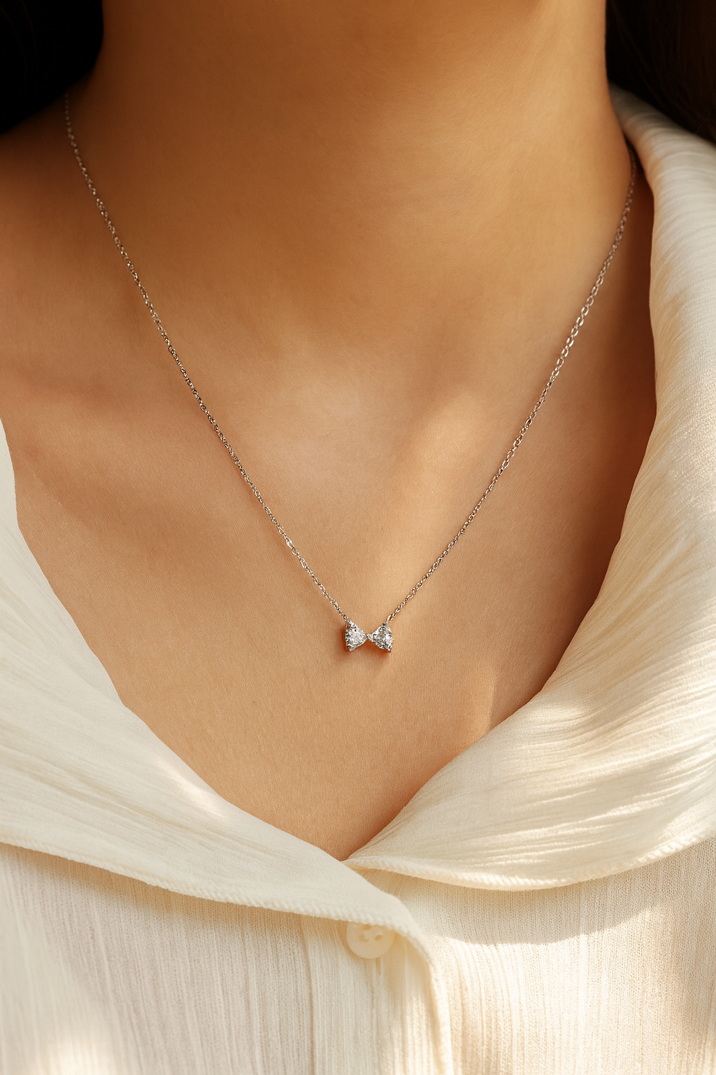 Chérie Bow 925 Sterling Silver Pendant – Elegant Bow Knot Necklace, Waterproof, Anti-Tarnish Jewelry for Women
