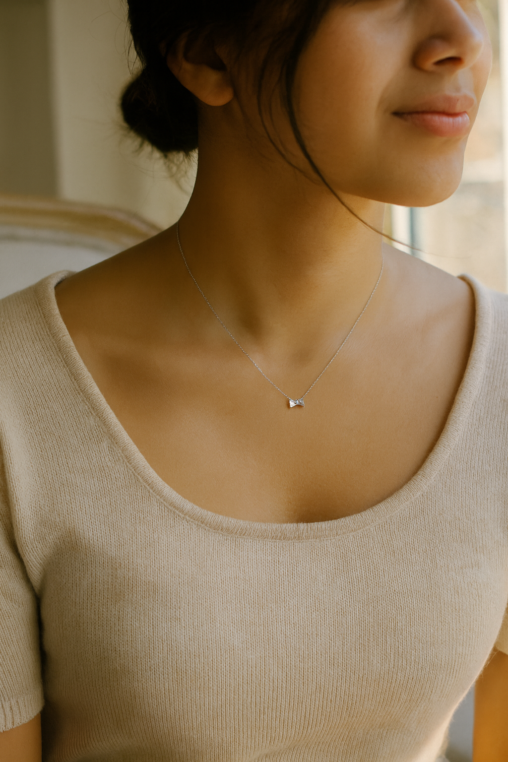 Chérie Bow 925 Sterling Silver Pendant – Elegant Bow Knot Necklace, Waterproof, Anti-Tarnish Jewelry for Women