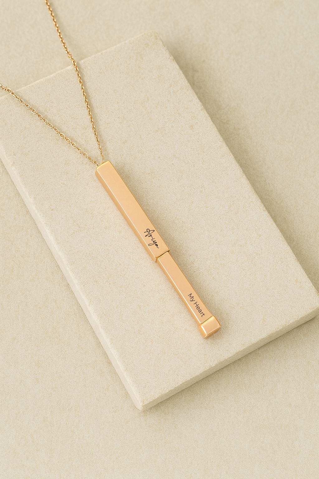 Personalized Monarque Slide Bar 18K Gold Plated Necklace – Elegant 304 Stainless Steel Gold Pendant Jewelry