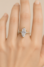 Eterna Marquise Zircon Diamond Ring - 925 Sterling Silver with 14K Gold Plating, Elegant Gold & Silver Zircon Ring for Women