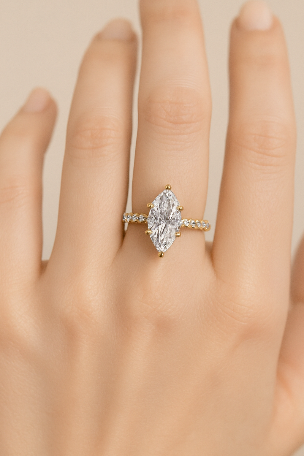 Eterna Marquise Zircon Diamond Ring - 925 Sterling Silver with 14K Gold Plating, Elegant Gold & Silver Zircon Ring for Women