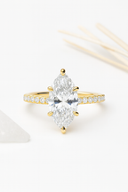 Eterna Marquise Zircon Diamond Ring - 925 Sterling Silver with 14K Gold Plating, Elegant Gold & Silver Zircon Ring for Women