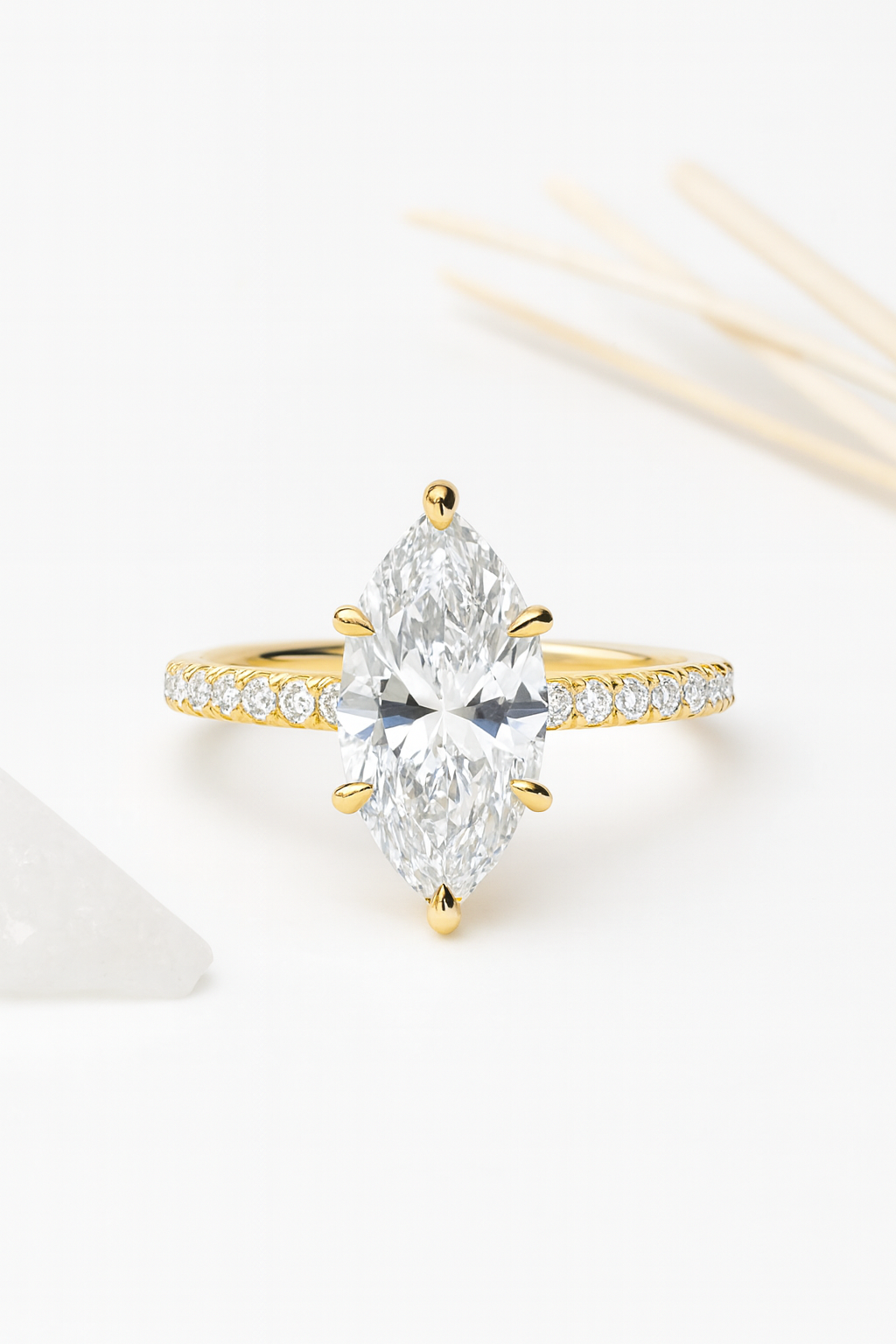 Eterna Marquise Zircon Diamond Ring - 925 Sterling Silver with 14K Gold Plating, Elegant Gold & Silver Zircon Ring for Women