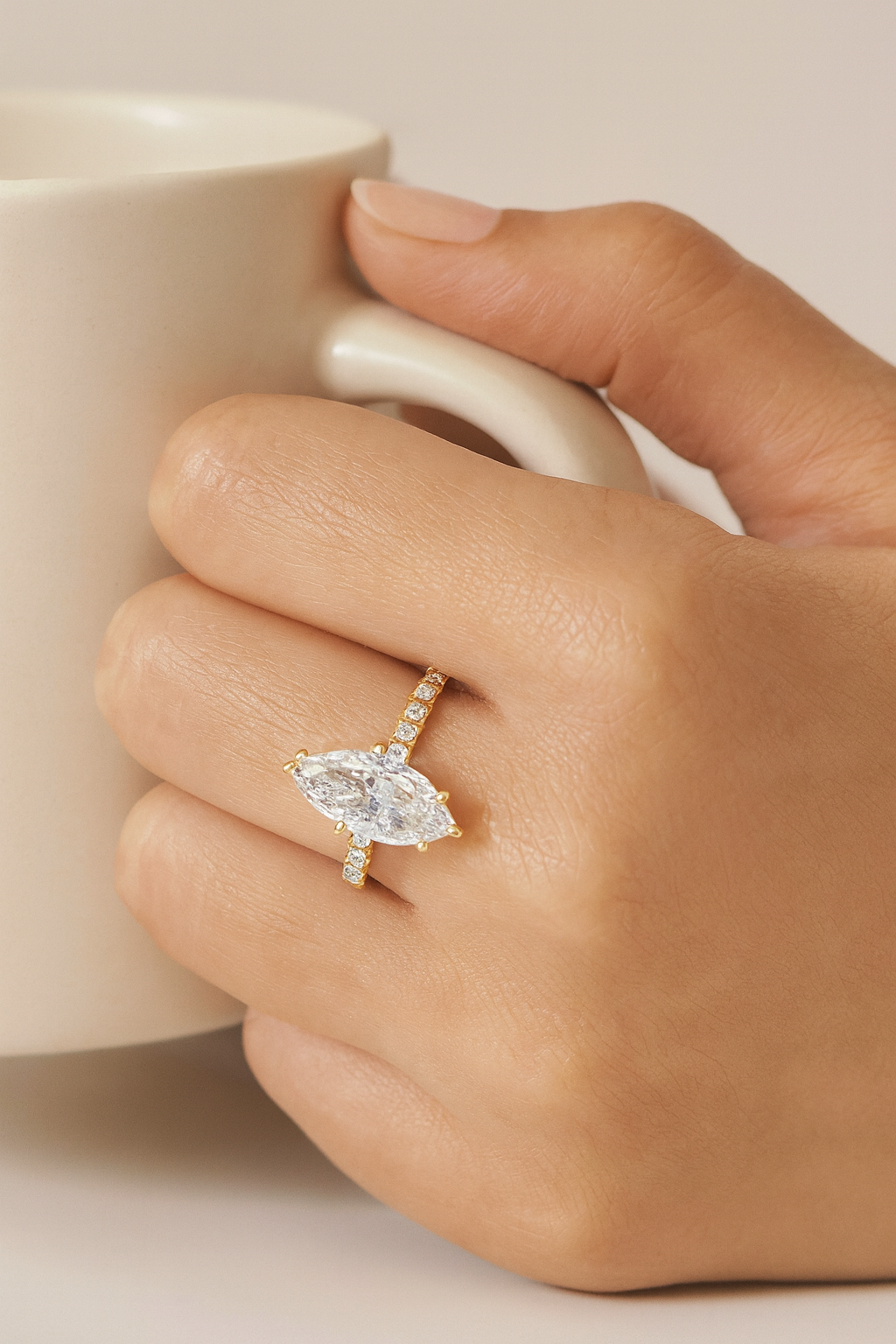 Eterna Marquise Zircon Diamond Ring - 925 Sterling Silver with 14K Gold Plating, Elegant Gold & Silver Zircon Ring for Women