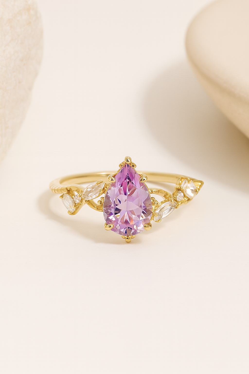 Lavender Serenade Amethyst Zircon Diamond Ring – 925 Sterling Silver with 14K Gold Plating, Elegant Sparkling Zircon Jewelry