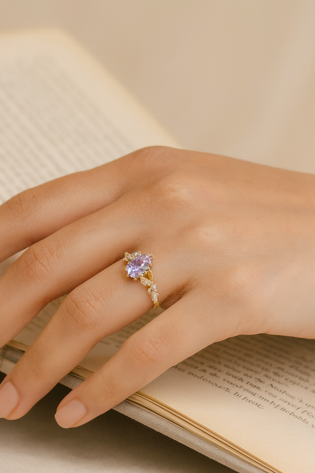 Lavender Serenade Amethyst Zircon Diamond Ring – 925 Sterling Silver with 14K Gold Plating, Elegant Sparkling Zircon Jewelry