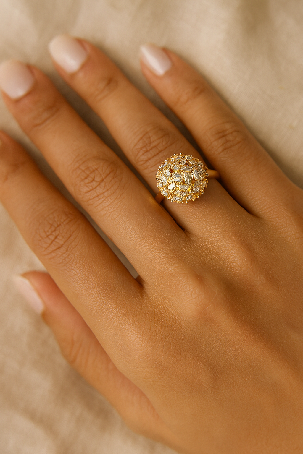 Starlit Burst 18K Gold Plated Zircon Adjustable Ring – Elegant Copper Statement Ring with Sparkling Zircon