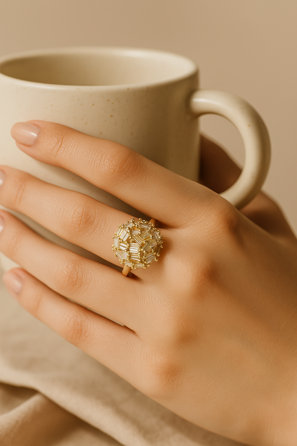 Starlit Burst 18K Gold Plated Zircon Adjustable Ring – Elegant Copper Statement Ring with Sparkling Zircon