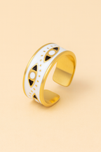 Aureus Evil Eye 18K Gold Plated Adjustable Ring – Gold, White & Black 304 Stainless Steel Band, Waterproof, Non-Tarnish Protective Jewelry