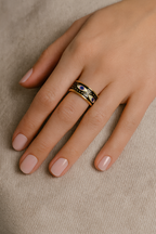 Aureus Evil Eye 18K Gold Plated Adjustable Ring – Gold, White & Black 304 Stainless Steel Band, Waterproof, Non-Tarnish Protective Jewelry