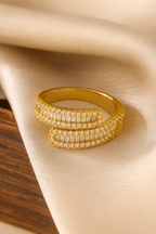 Regalia Twin Flare 18K Gold Plated Zircon Adjustable Ring – Elegant Gold Copper Statement Ring with Sparkling Zircon