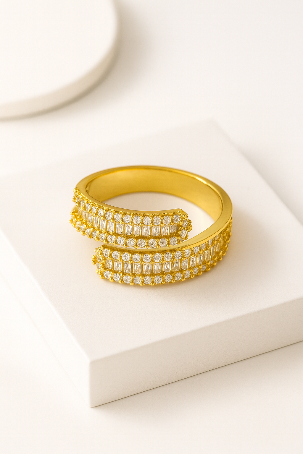 Regalia Twin Flare 18K Gold Plated Zircon Adjustable Ring – Elegant Gold Copper Statement Ring with Sparkling Zircon