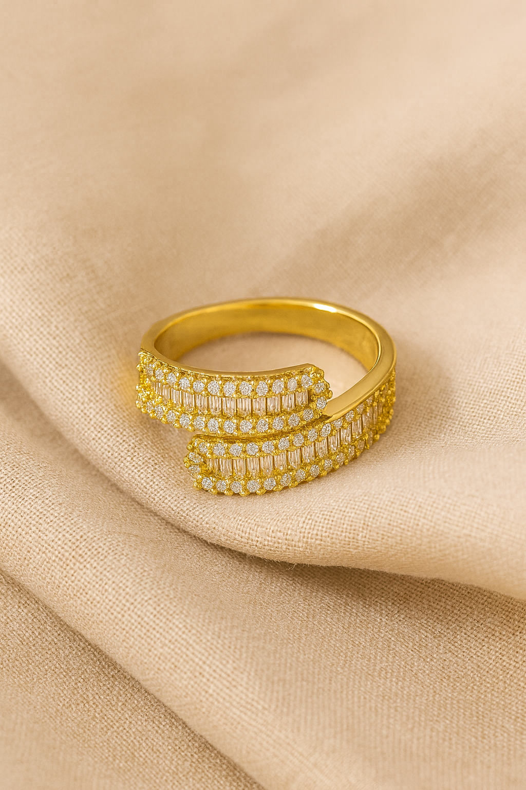 Regalia Twin Flare 18K Gold Plated Zircon Adjustable Ring – Elegant Gold Copper Statement Ring with Sparkling Zircon