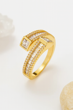 Cubora 18K Real Gold Plated Zircon Adjustable Ring – Elegant Gold Copper Statement Ring with Sparkling Zircon