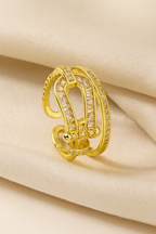 Regal Link 18K Gold Plated Zircon Adjustable Ring – Elegant Gold Copper Statement Ring with Sparkling Zircon