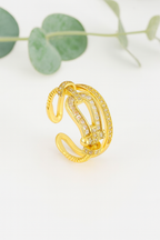 Regal Link 18K Gold Plated Zircon Adjustable Ring – Elegant Gold Copper Statement Ring with Sparkling Zircon