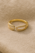 Aurora Bind 18K Gold Plated Zircon Adjustable Ring – Elegant Copper Statement Ring with Sparkling Zircon