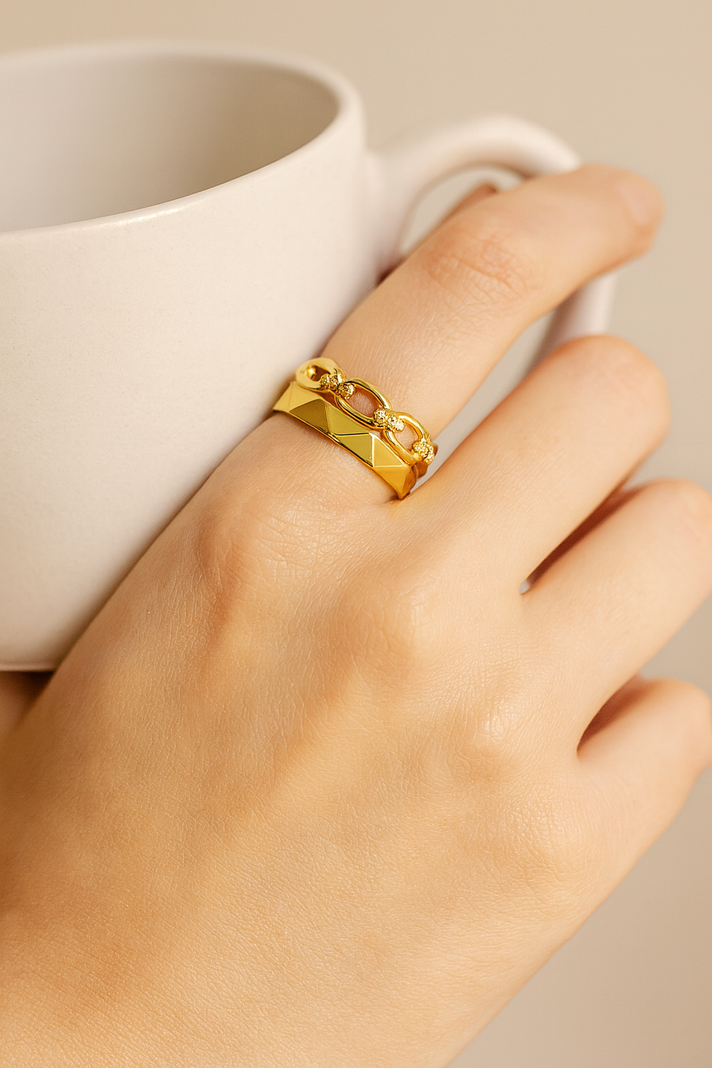 Empire Link 18K Gold Plated Adjustable Ring – Gold 304 Stainless Steel Band, Waterproof, Non-Tarnish, Durable Plated Jewelry