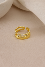 Empire Link 18K Gold Plated Adjustable Ring – Gold 304 Stainless Steel Band, Waterproof, Non-Tarnish, Durable Plated Jewelry