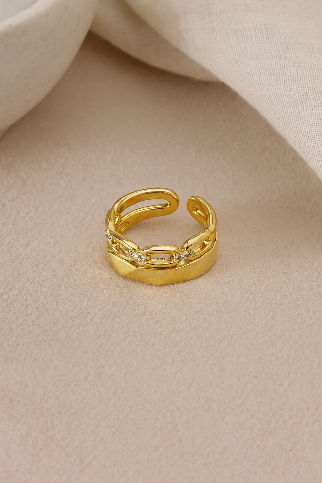Empire Link 18K Gold Plated Adjustable Ring – Gold 304 Stainless Steel Band, Waterproof, Non-Tarnish, Durable Plated Jewelry