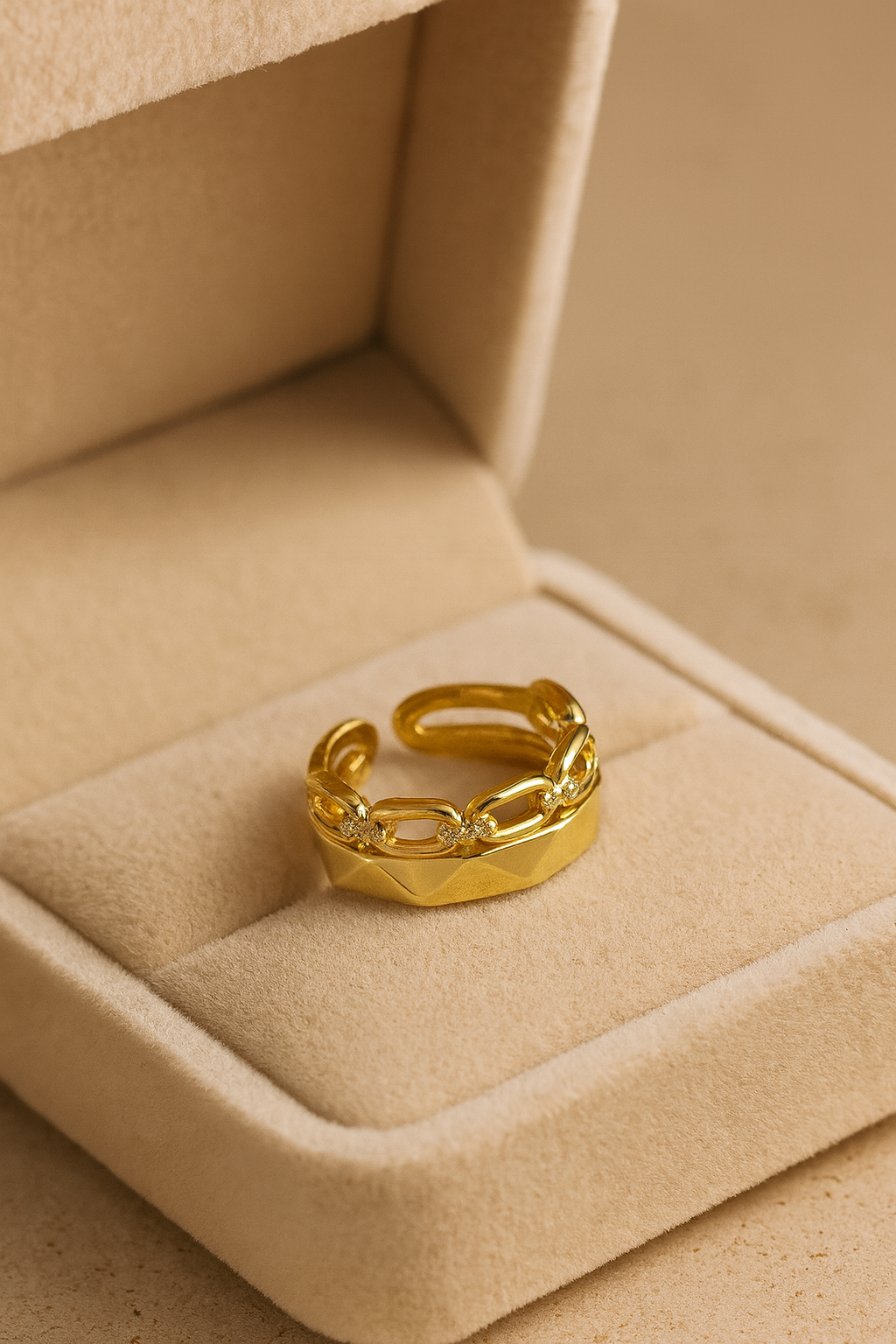 Empire Link 18K Gold Plated Adjustable Ring – Gold 304 Stainless Steel Band, Waterproof, Non-Tarnish, Durable Plated Jewelry