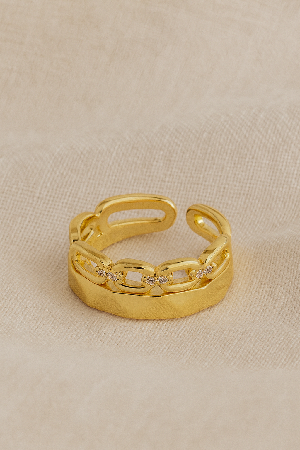 Empire Link 18K Gold Plated Adjustable Ring – Gold 304 Stainless Steel Band, Waterproof, Non-Tarnish, Durable Plated Jewelry