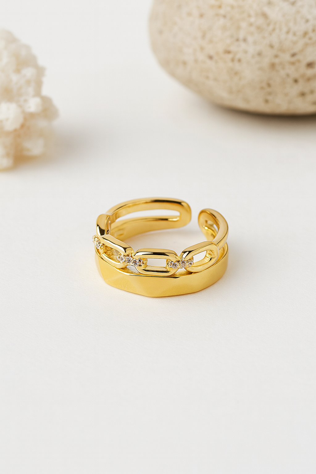 Empire Link 18K Gold Plated Adjustable Ring – Gold 304 Stainless Steel Band, Waterproof, Non-Tarnish, Durable Plated Jewelry