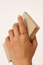 Aurene Ember 24K Gold Plated Zircon Adjustable Ring – Elegant Gold Brass Statement Ring for Women