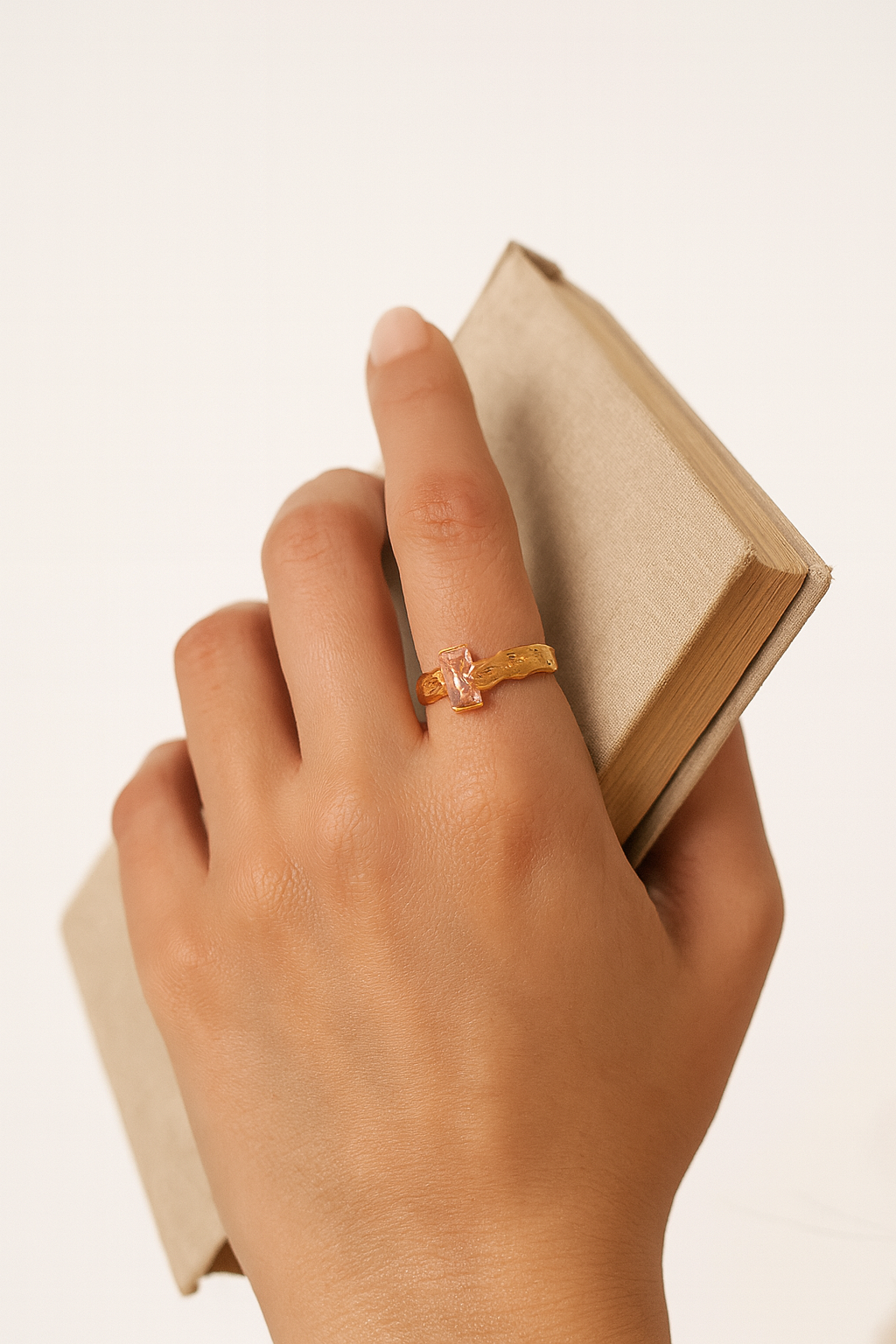 Aurene Ember 24K Gold Plated Zircon Adjustable Ring – Elegant Gold Brass Statement Ring for Women
