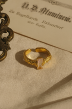Aurene Ember 24K Gold Plated Zircon Adjustable Ring – Elegant Gold Brass Statement Ring for Women