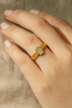 Aurene Ember 24K Gold Plated Zircon Adjustable Ring – Elegant Gold Brass Statement Ring for Women
