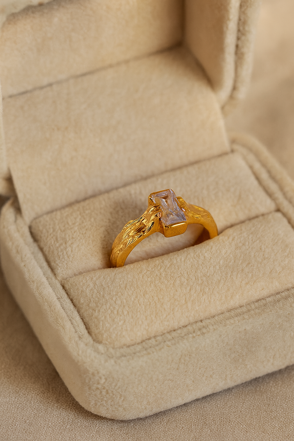 Aurene Ember 24K Gold Plated Zircon Adjustable Ring – Elegant Gold Brass Statement Ring for Women