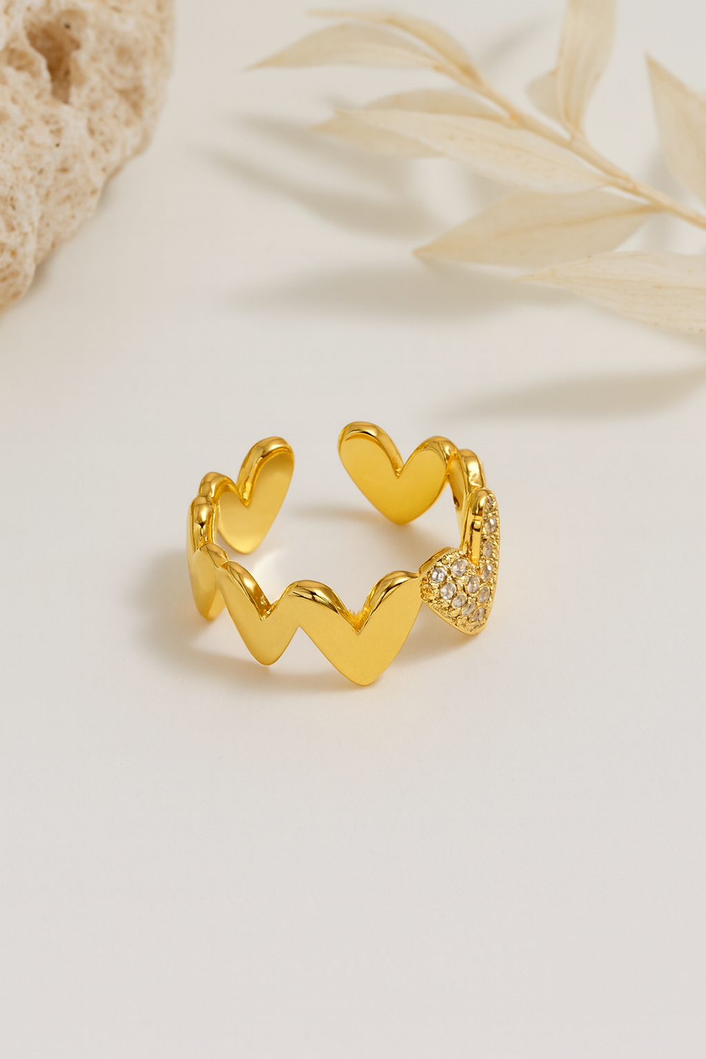 Lover's Glow 18K Gold Plated Zircon Adjustable Ring – Elegant Gold Copper Statement Ring with Sparkling Zircon