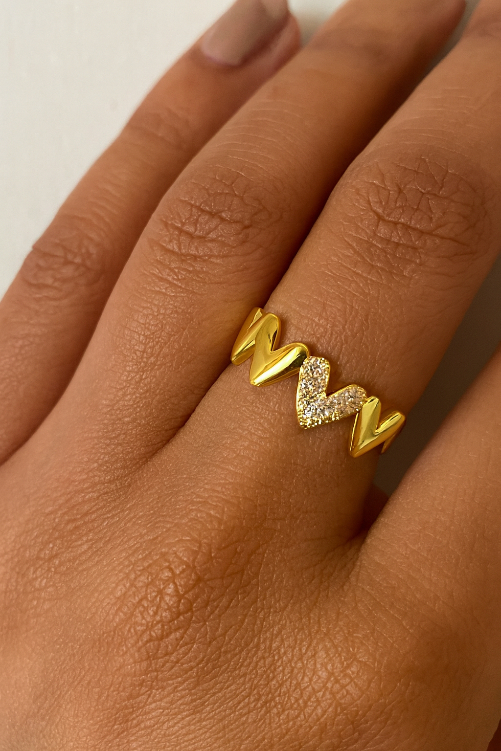 Lover's Glow 18K Gold Plated Zircon Adjustable Ring – Elegant Gold Copper Statement Ring with Sparkling Zircon