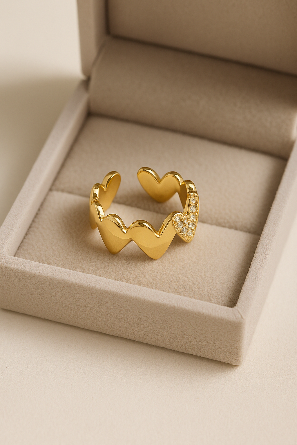 Lover's Glow 18K Gold Plated Zircon Adjustable Ring – Elegant Gold Copper Statement Ring with Sparkling Zircon