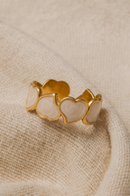Serenza Hearts 18K Gold Plated Adjustable Ring – 304 Stainless Steel Pearlescent Leaf Heart Pattern Band, Waterproof, Non-Tarnish Plated Jewelry