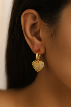 Aurora Hearts 18K Gold Plated Heart Zircon Drop Earrings - Elegant Gold Dangle Earrings for Women, Premium Copper Jewelry