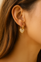 Aurora Hearts 18K Gold Plated Heart Zircon Drop Earrings - Elegant Gold Dangle Earrings for Women, Premium Copper Jewelry
