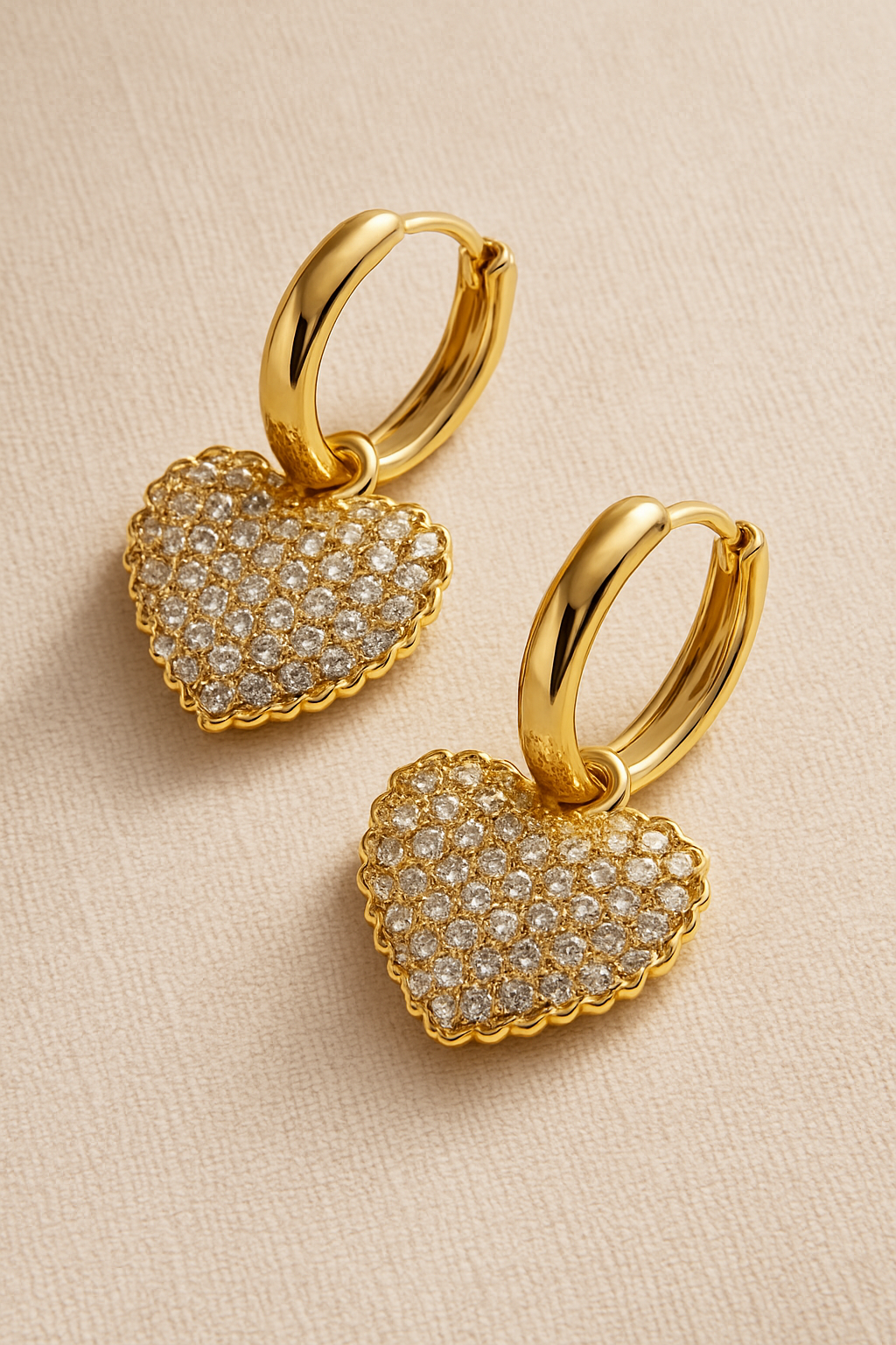 Aurora Hearts 18K Gold Plated Heart Zircon Drop Earrings - Elegant Gold Dangle Earrings for Women, Premium Copper Jewelry