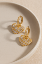Aurora Hearts 18K Gold Plated Heart Zircon Drop Earrings - Elegant Gold Dangle Earrings for Women, Premium Copper Jewelry