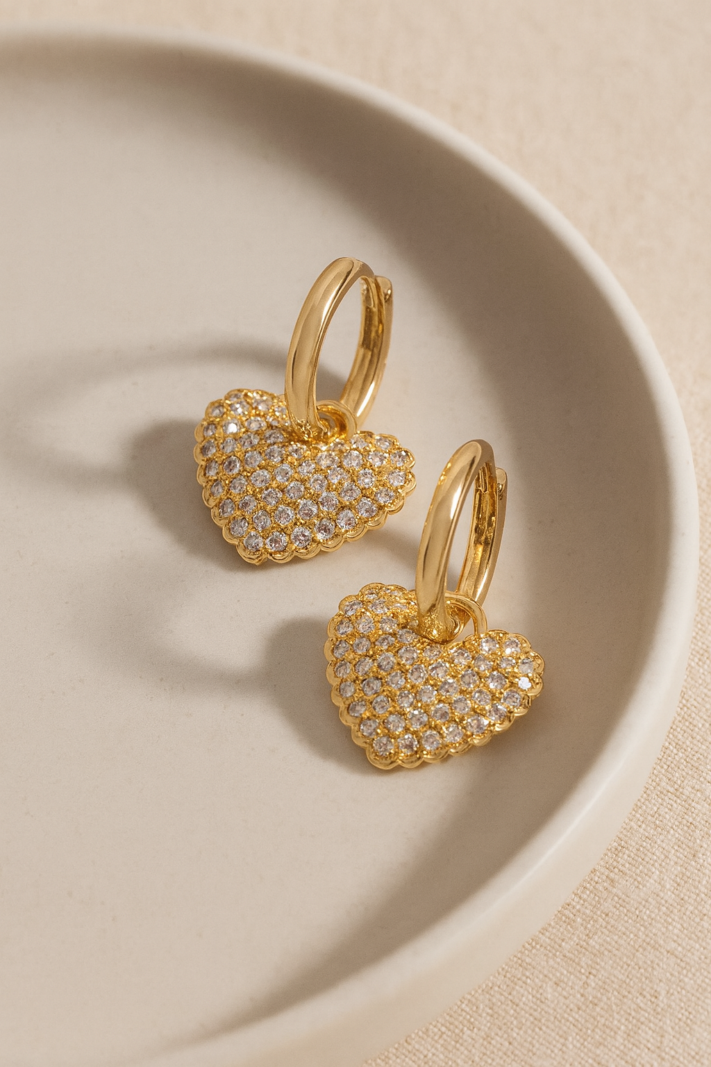 Aurora Hearts 18K Gold Plated Heart Zircon Drop Earrings - Elegant Gold Dangle Earrings for Women, Premium Copper Jewelry